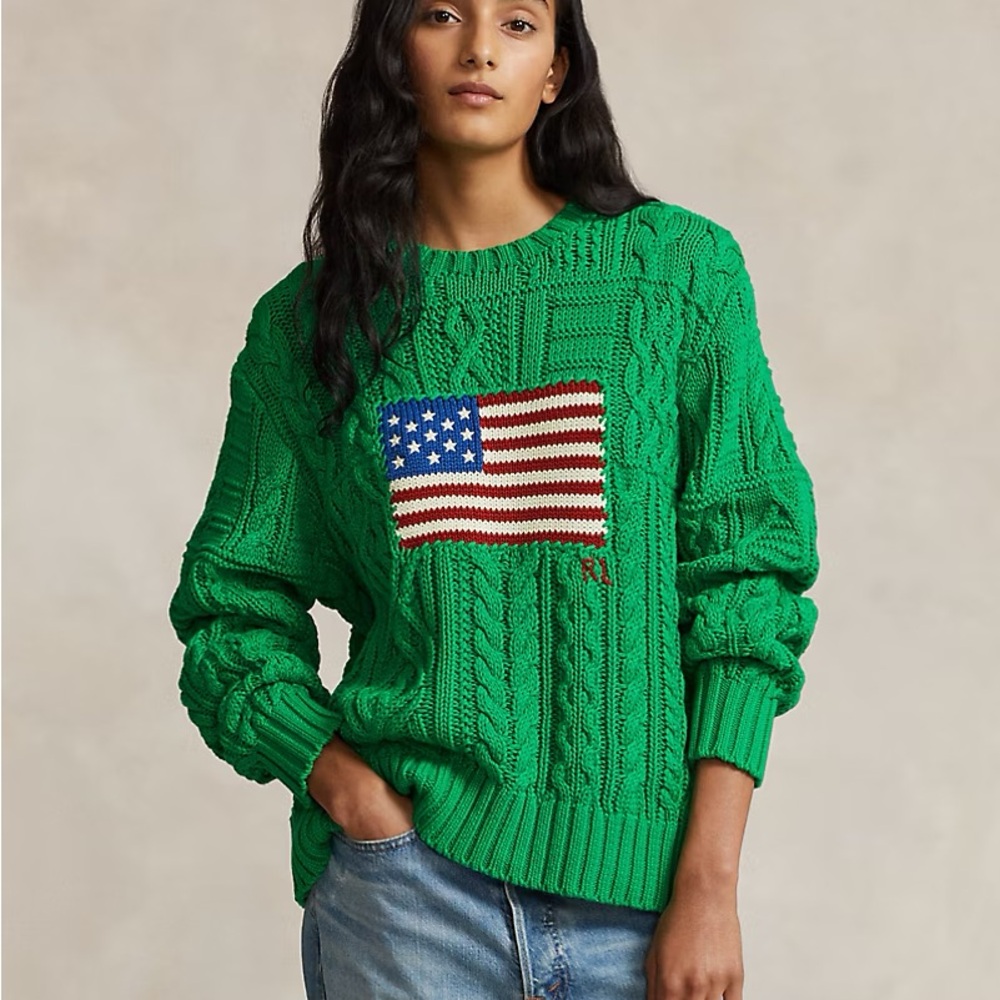 Polo Ralph Lauren Aran-Knit Flag Cotton Sweater